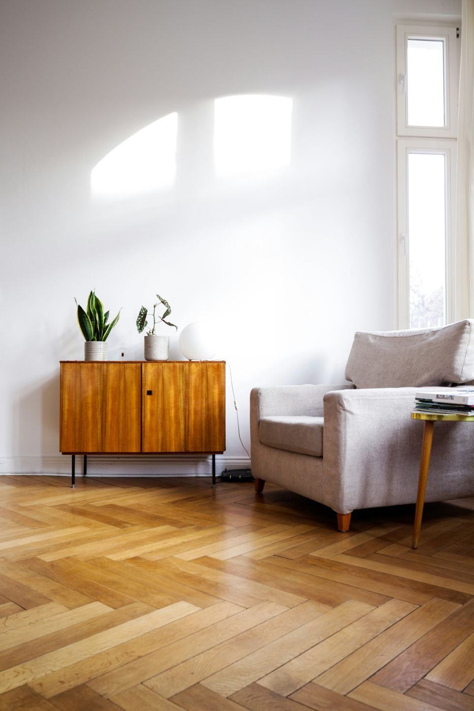 Herringbone Living Room — wooden flooring by Rebel Walls & Floors