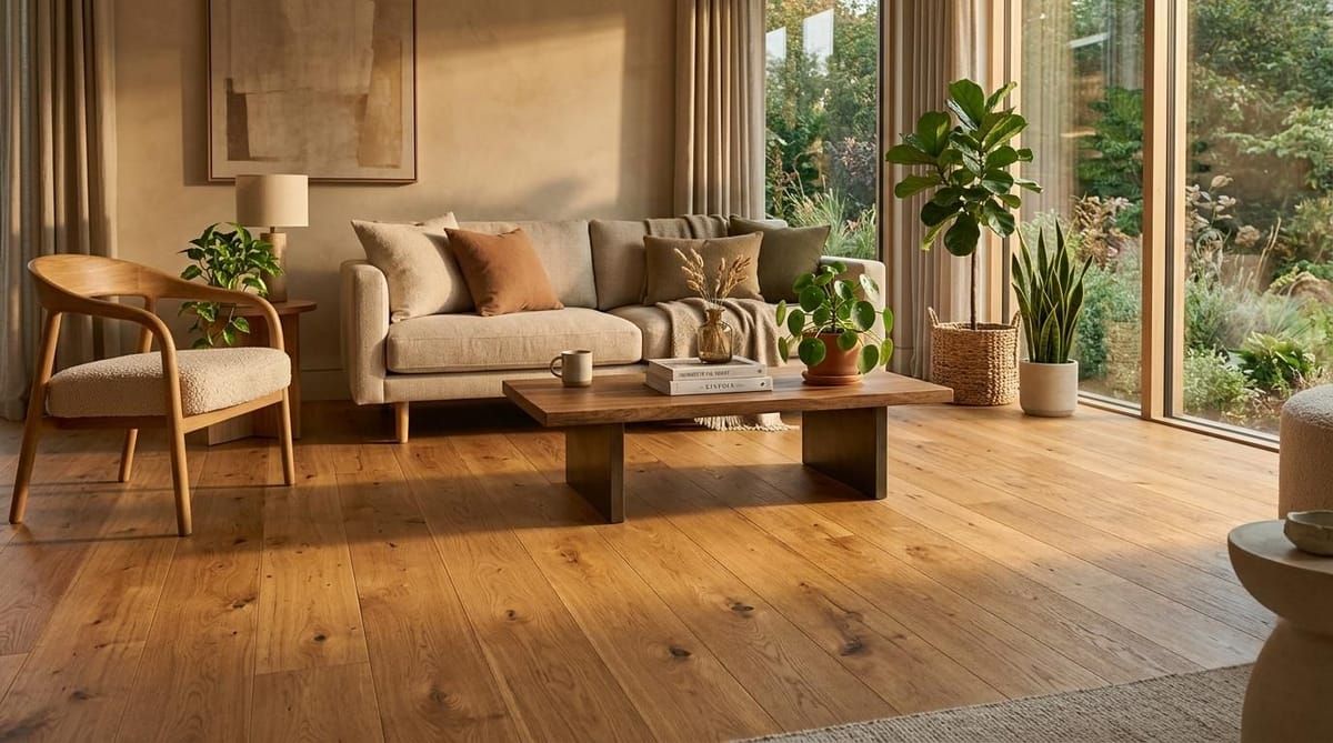 Warm Oak Living Room — wooden flooring by Rebel Walls & Floors